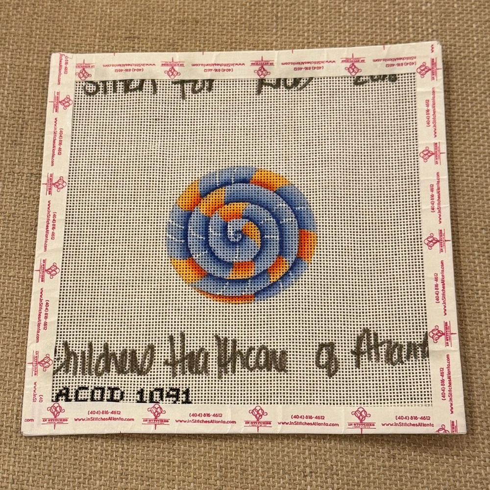 Lollipop Candy Cane Holiday Ornament Needlepoint Design Canvas 18 count mesh